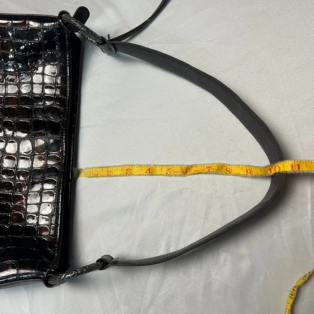 Brighton Croc Cher Embossed Shoulder Bag Brown Faux Leather Silver‎ Detail Hobo